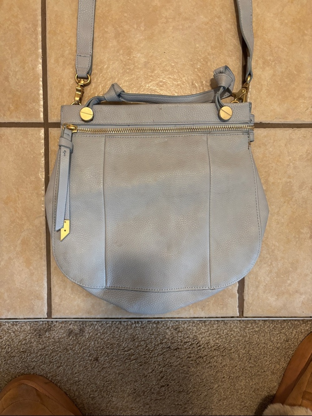 Light Blue Leather Crossbody Shoulder Bag - Picture 2 of 8